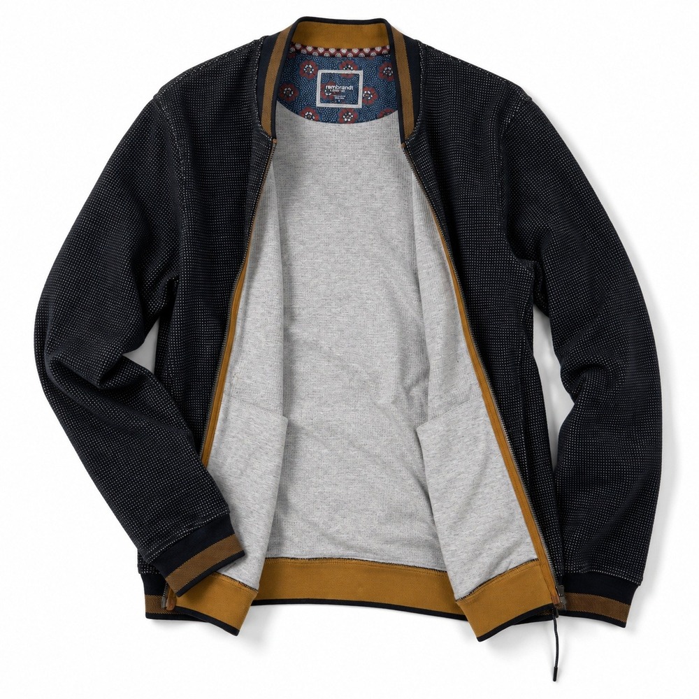 Rembrandt Domino V2 Mens XL Bomber Jacket Navy Gold Slim Fit 100% Cotton